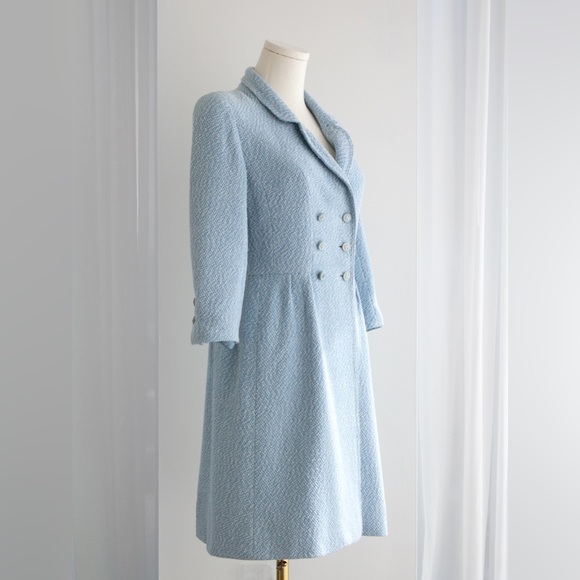 Chanel Vintage Spring/Summer 1996 Light Blue CC Tweed 96P Coat Mini Dress - Picture 7 of 16